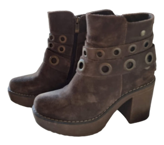 Zapatos Botin Mujer C Moran Cuero Natural Color Chocolate
