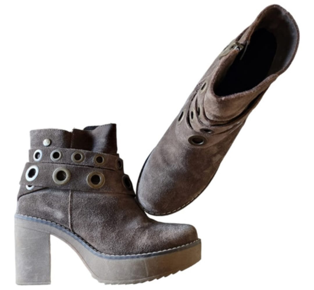Zapatos Botin Mujer C Moran Cuero Natural Color Chocolate